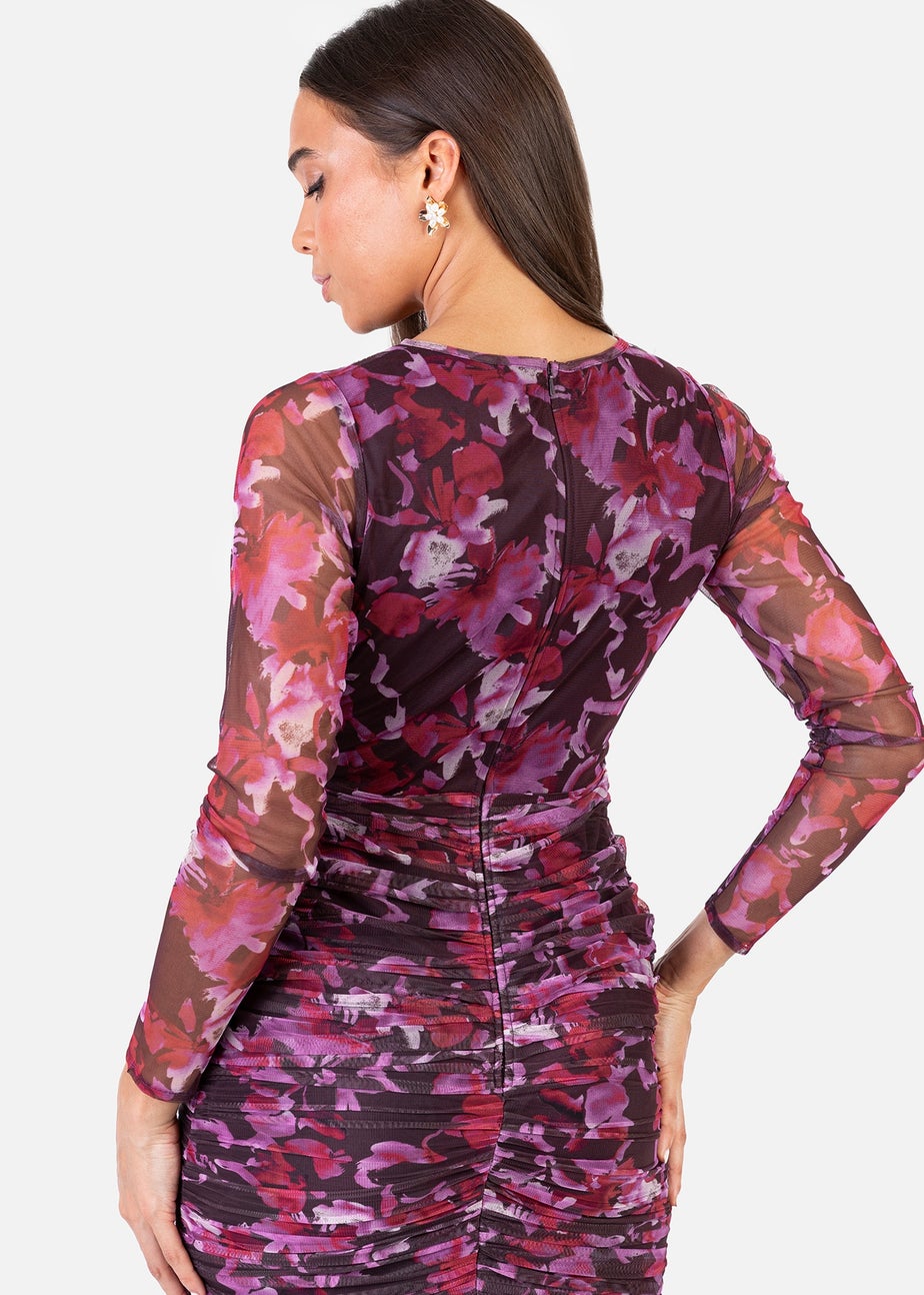 Anaya With Love Pink Floral Ruched Tulle Maxi Dress