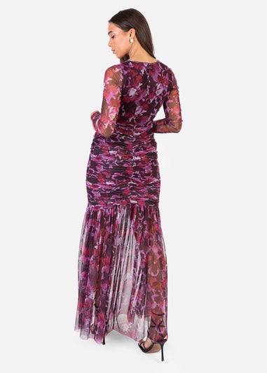 Anaya With Love Pink Floral Ruched Tulle Maxi Dress