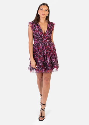 Anaya With Love Pink Floral Flutter Sleeve Ruffled Mini Dress