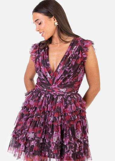 Anaya With Love Pink Floral Flutter Sleeve Ruffled Mini Dress