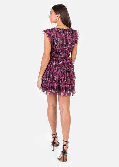 Anaya With Love Pink Floral Flutter Sleeve Ruffled Mini Dress