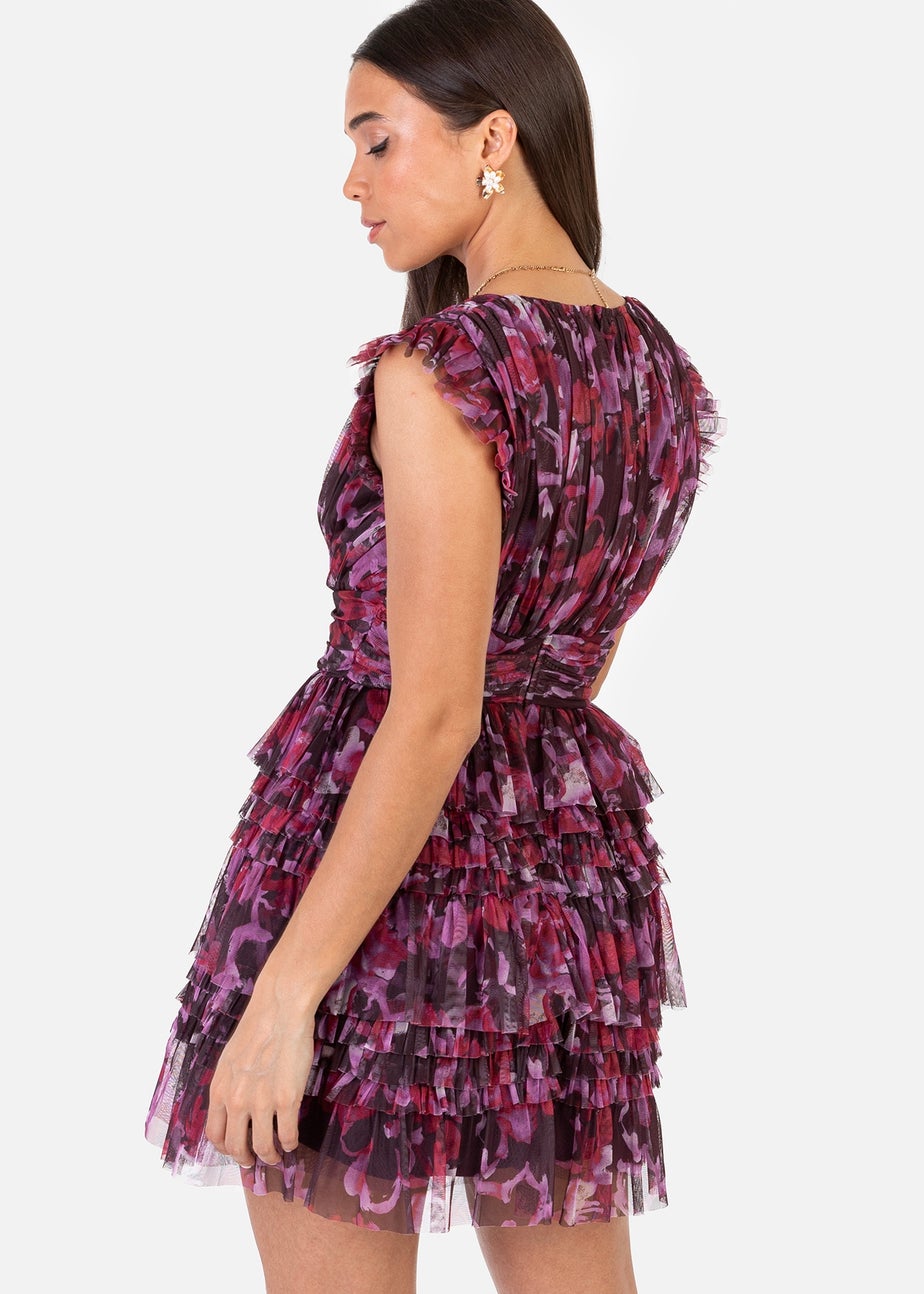 Anaya With Love Pink Floral Flutter Sleeve Ruffled Mini Dress