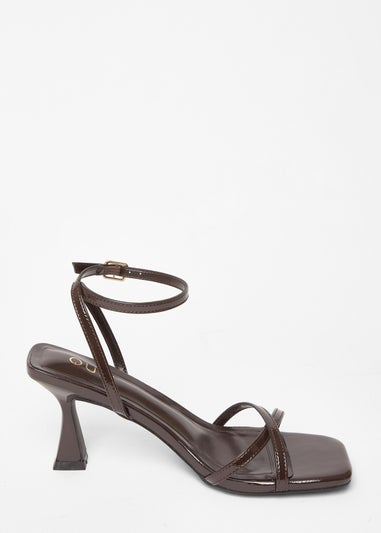 Quiz Brown Cross Strap Flared Heels
