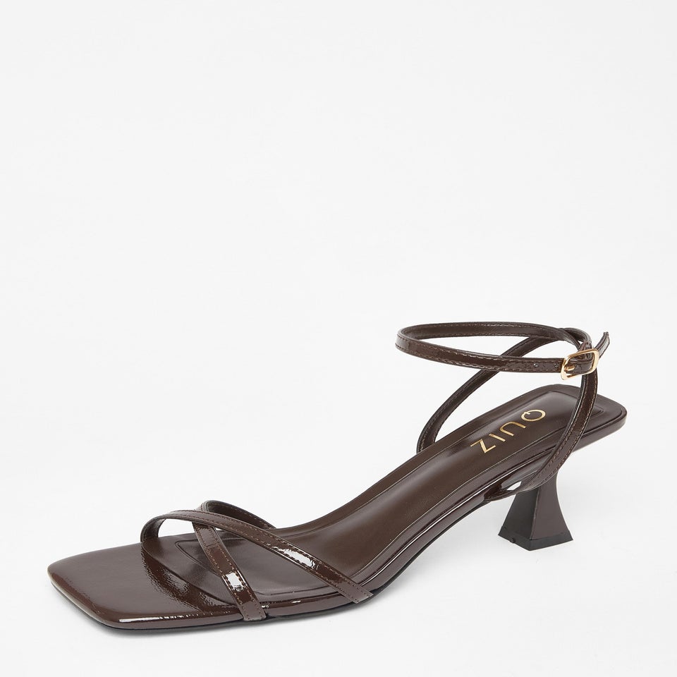 Quiz Brown Cross Strap Flared Heels