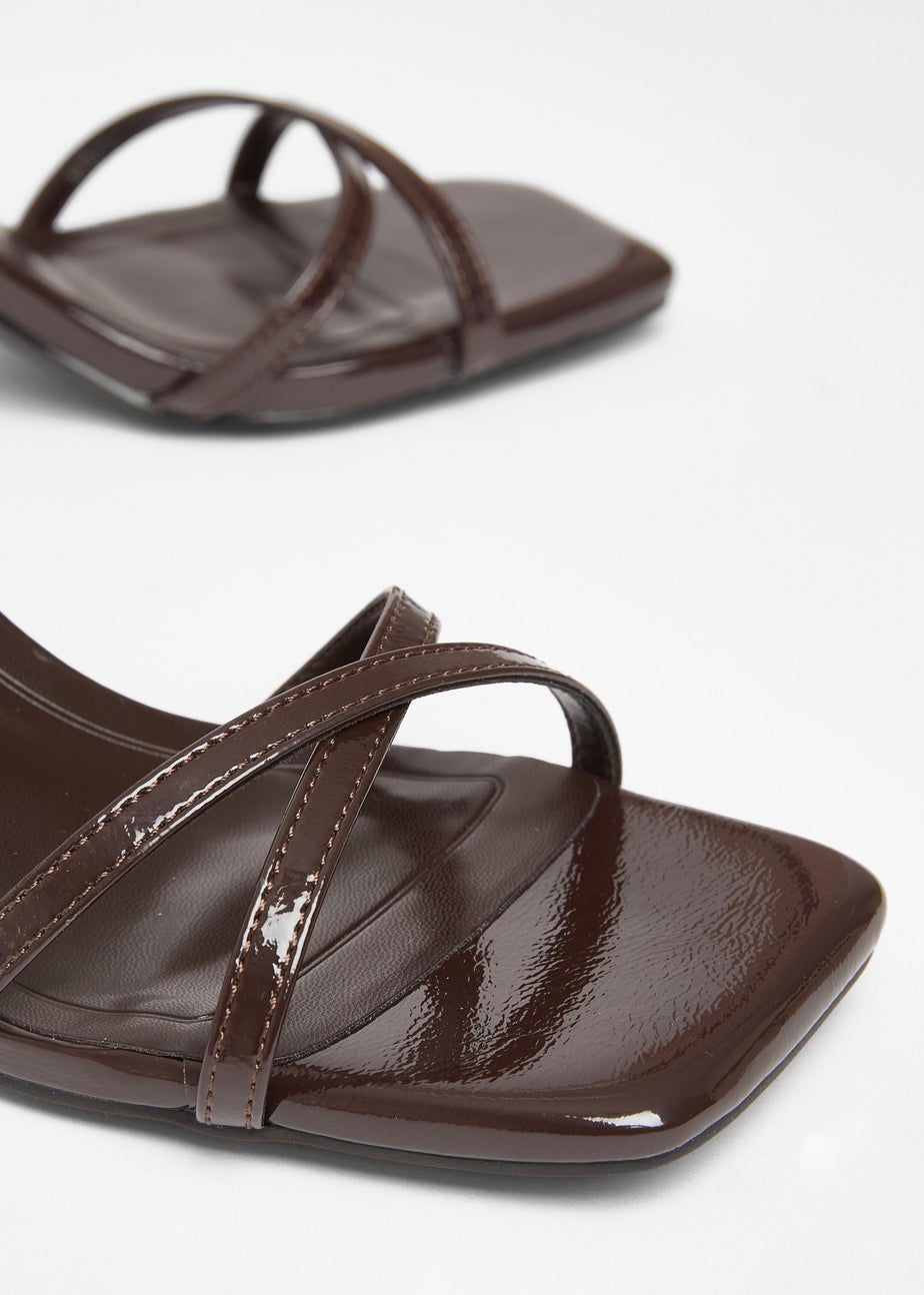 Quiz Brown Cross Strap Flared Heels