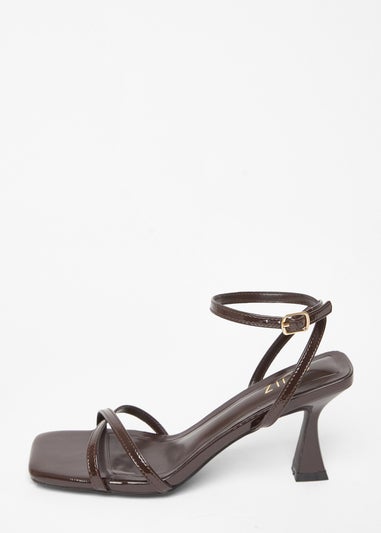 Quiz Brown Cross Strap Flared Heels