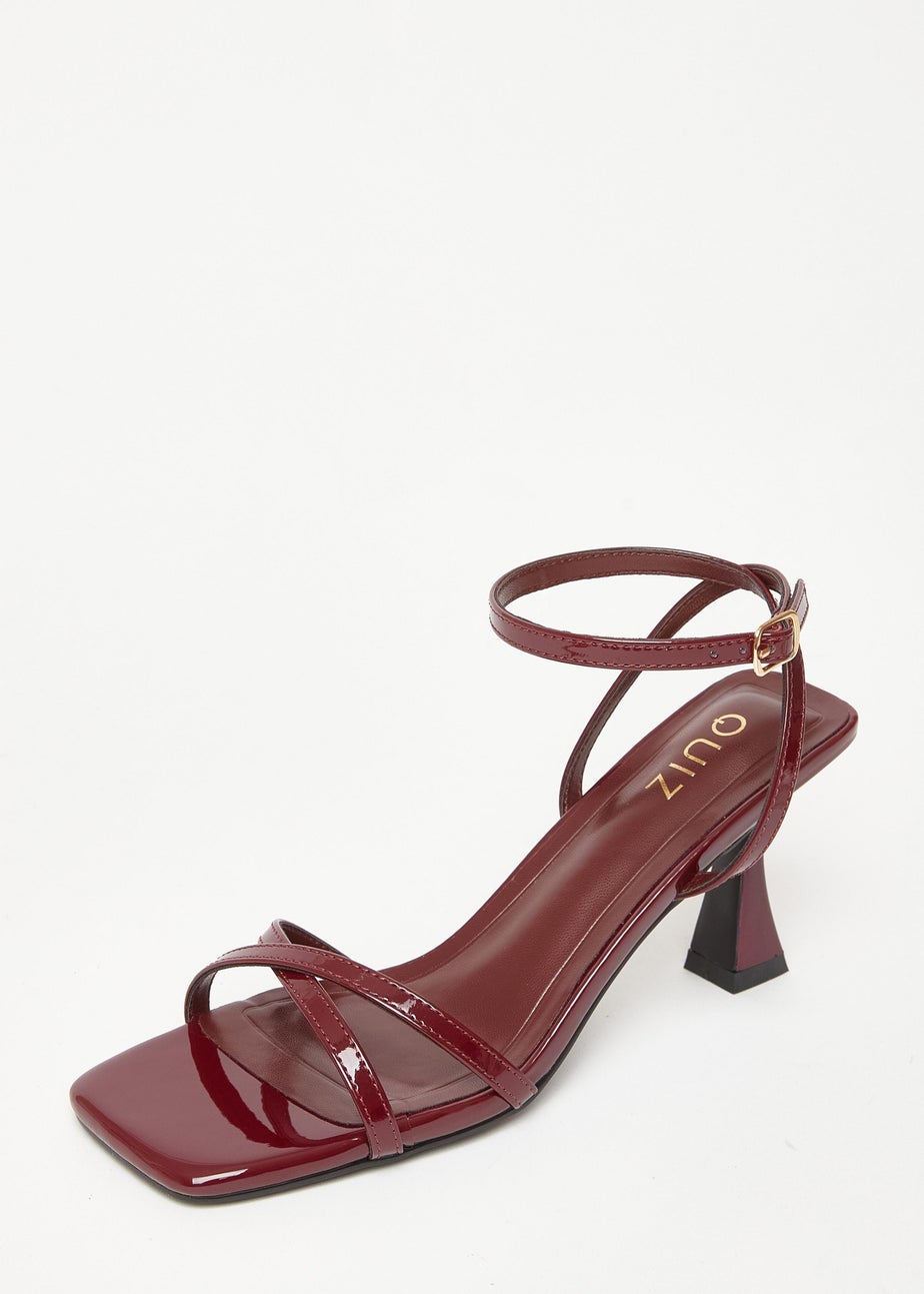 Quiz Burgundy Cross Strap Flared Heels