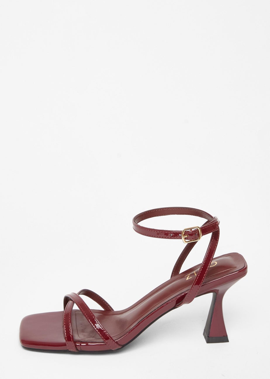 Quiz Burgundy Cross Strap Flared Heels