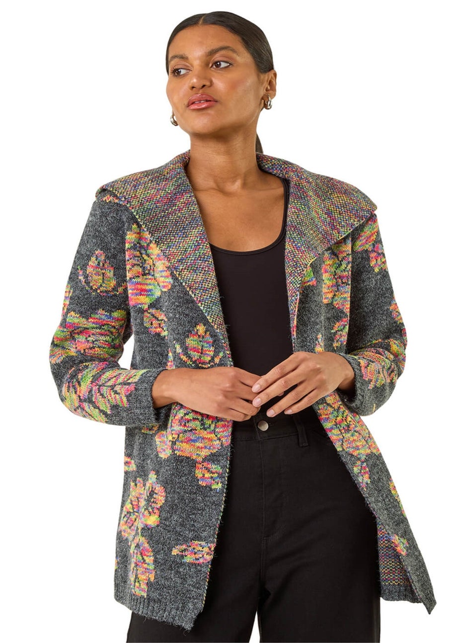 Roman Dark Grey Floral Jacquard Knit Cardigan