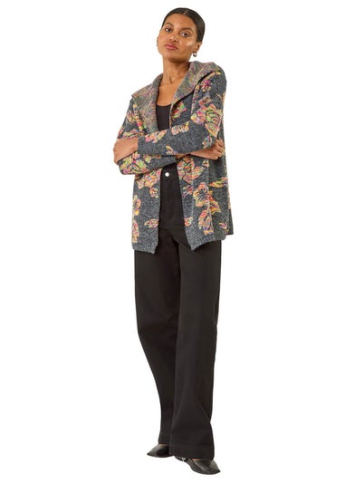 Roman Dark Grey Floral Jacquard Knit Cardigan