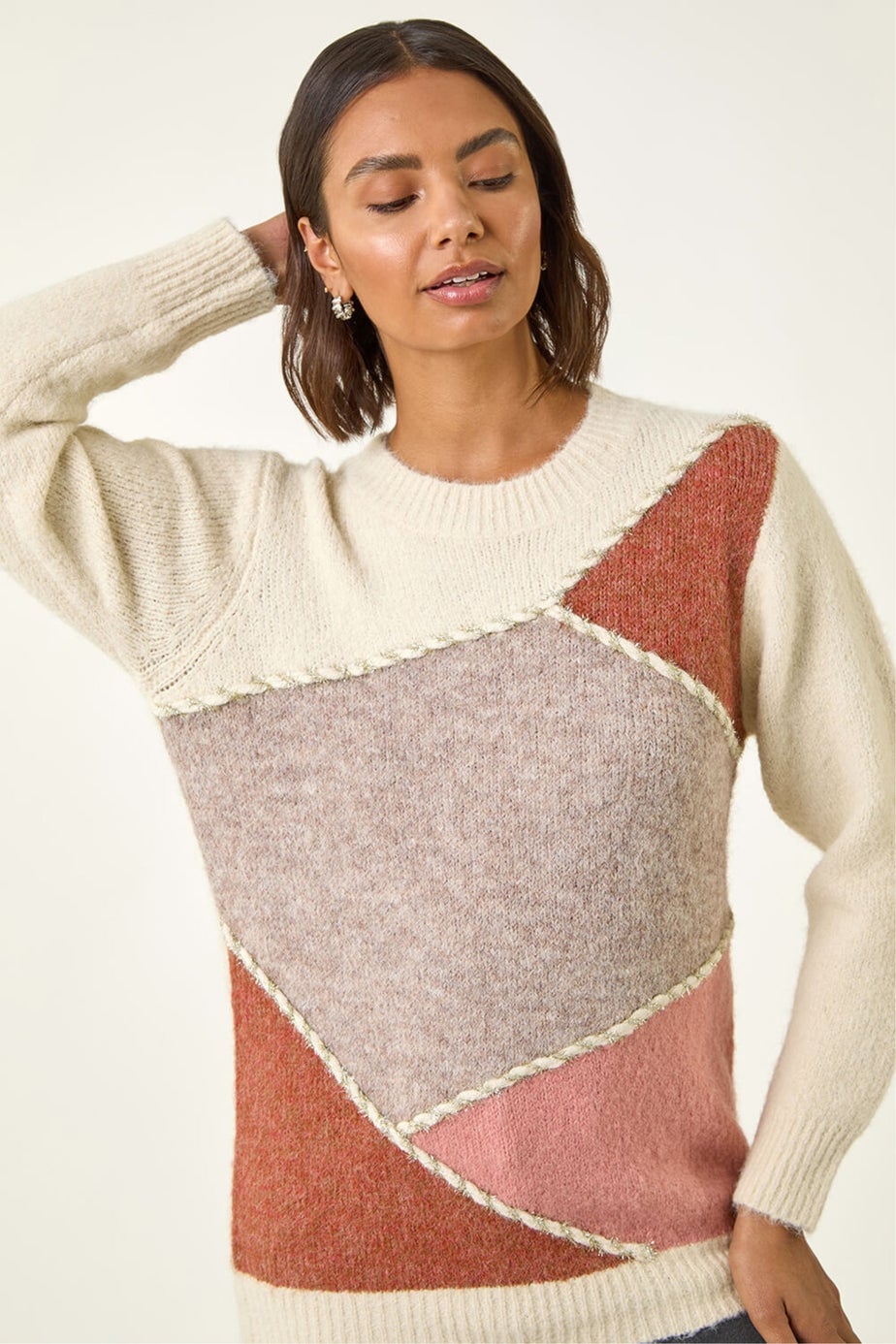 Roman Ivory Patch Work Knit Jumper
