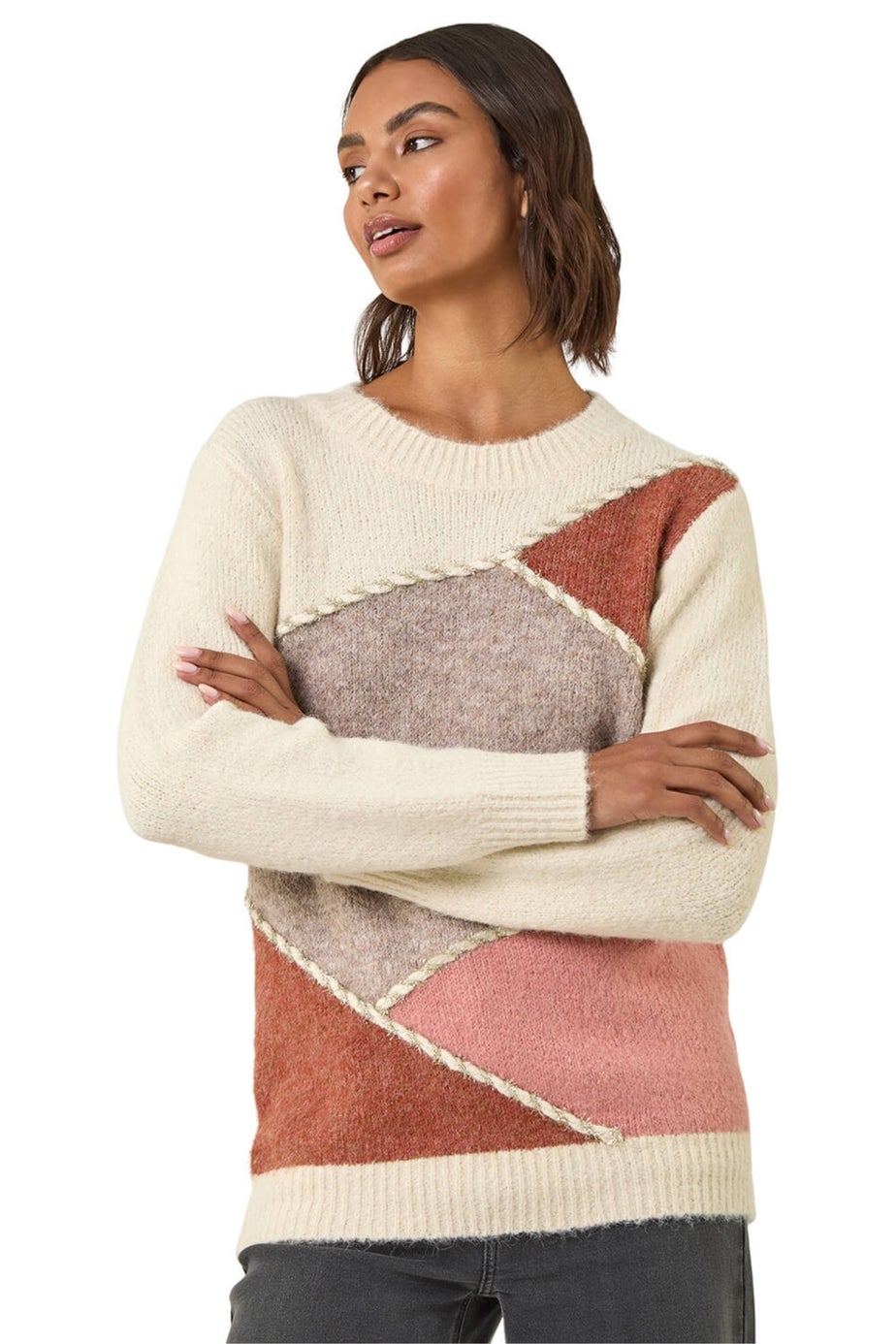 Roman Ivory Patch Work Knit Jumper