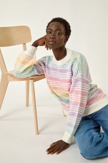Roman Multi Rainbow Stripe Knit Jumper