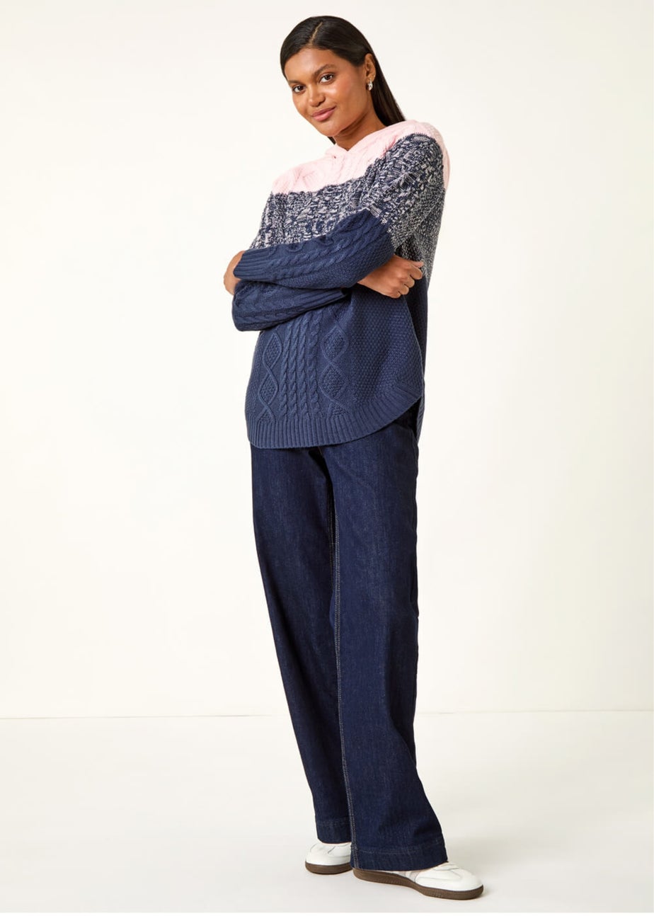 Roman Navy Colour Block Knit Hoodie