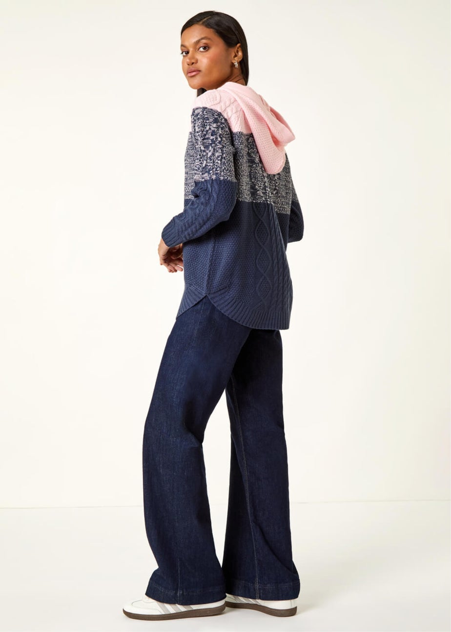 Roman Navy Colour Block Knit Hoodie