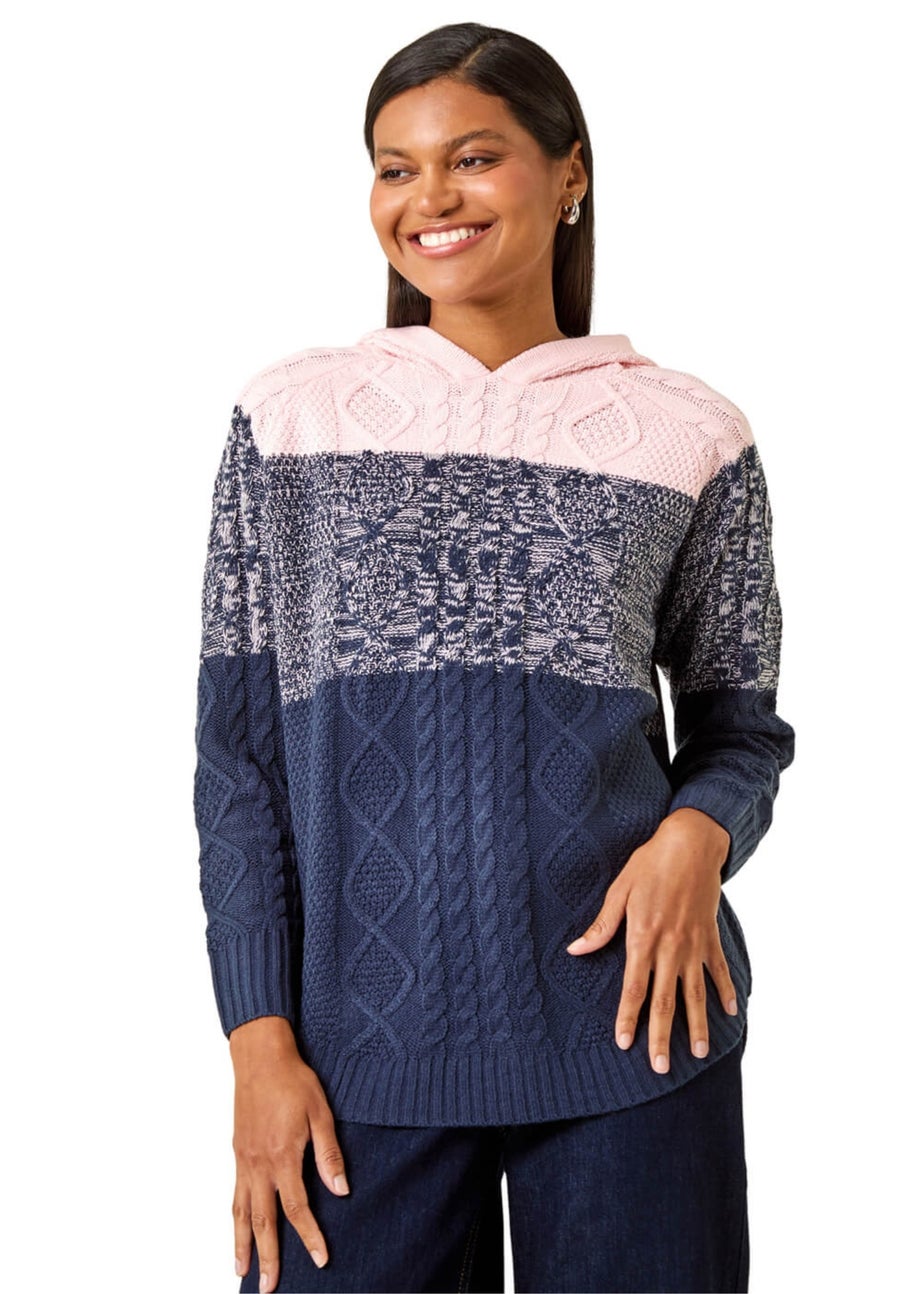 Roman Navy Colour Block Knit Hoodie