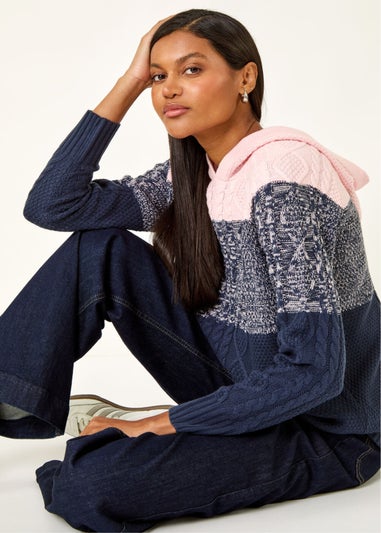 Roman Navy Colour Block Knit Hoodie