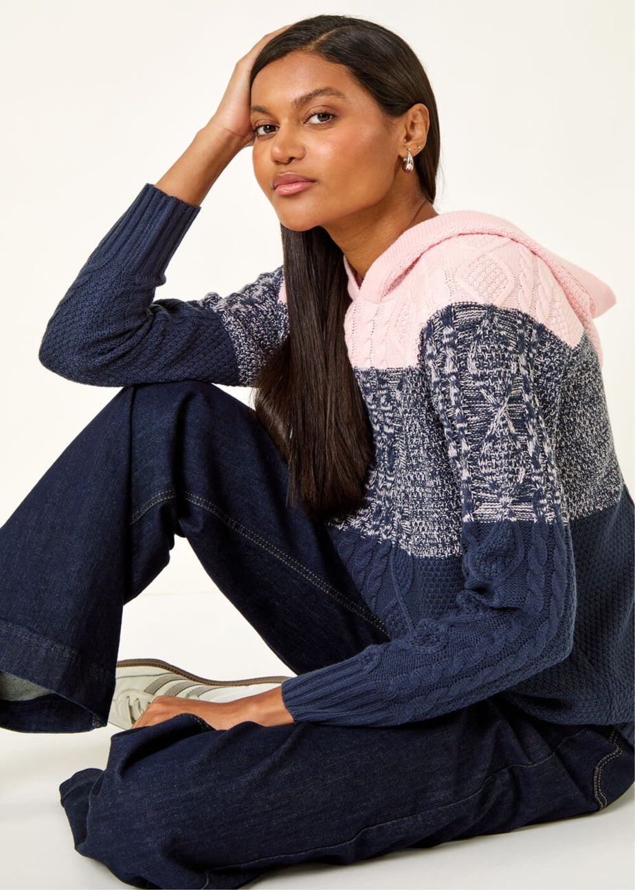 Roman Navy Colour Block Knit Hoodie