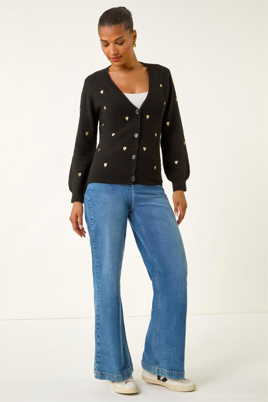 Roman Black Embroidered Heart Knit Cardigan