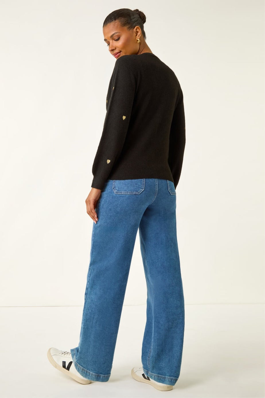 Roman Black Embroidered Heart Knit Cardigan