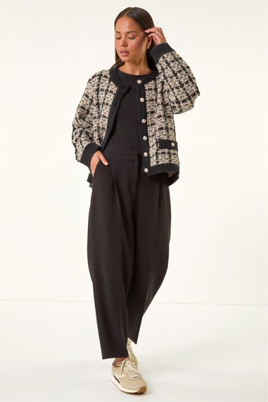 Roman Black Petite Buttoned Knit Cardigan