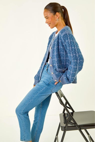 Roman Blue Petite Buttoned Knit Cardigan