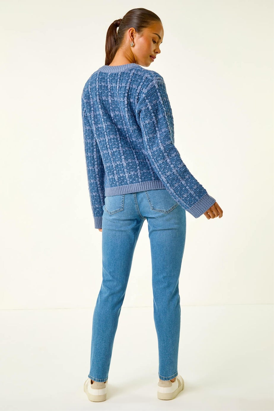 Roman Blue Petite Buttoned Knit Cardigan