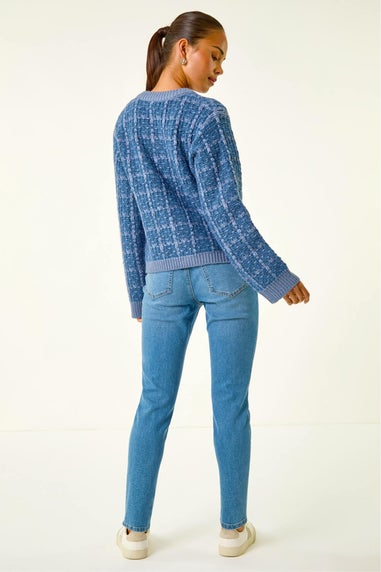 Roman Blue Petite Buttoned Knit Cardigan