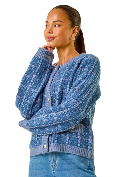 Roman Blue Petite Buttoned Knit Cardigan