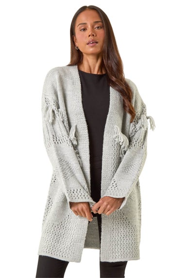Roman Grey Petite Tassel Knit Cardigan