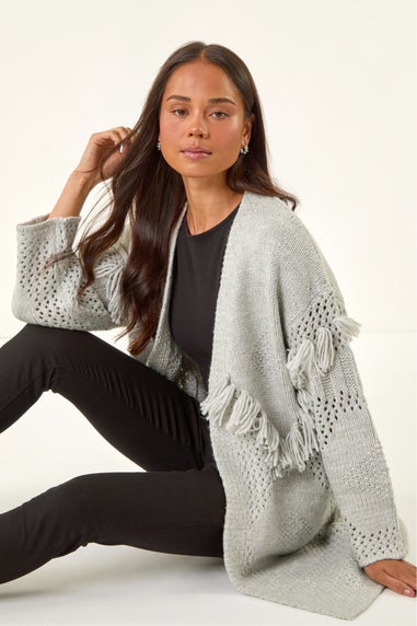 Roman Grey Petite Tassel Knit Cardigan
