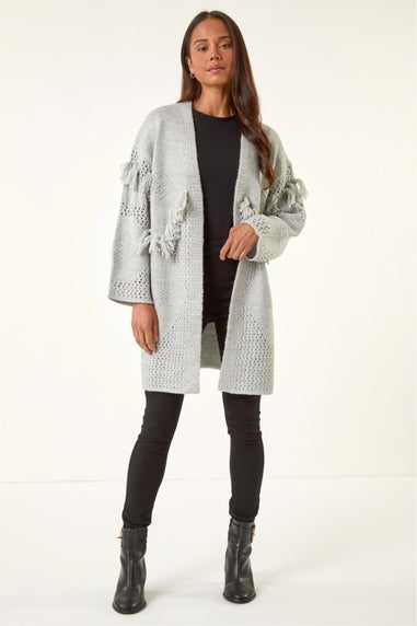 Roman Grey Petite Tassel Knit Cardigan