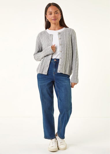 Roman Grey Petite Cable Knitted Cardigan