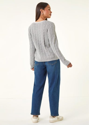 Roman Grey Petite Cable Knitted Cardigan