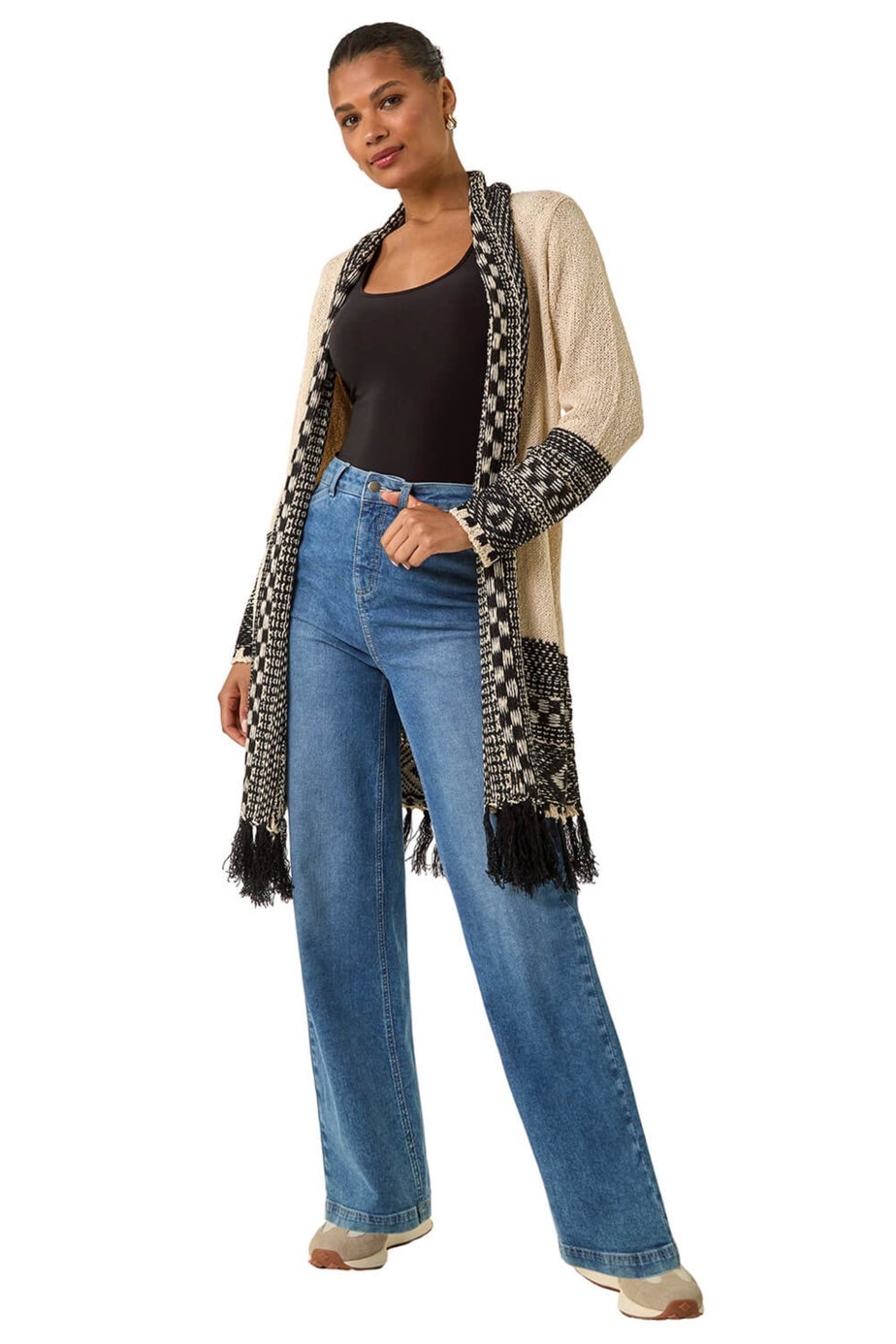 Roman Ivory Nordic Pattern Fringe Detail Cardigan