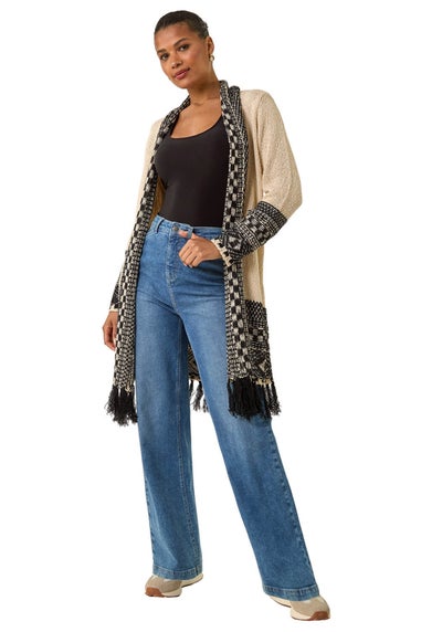 Roman Ivory Nordic Pattern Fringe Detail Cardigan