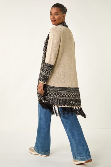 Roman Ivory Nordic Pattern Fringe Detail Cardigan