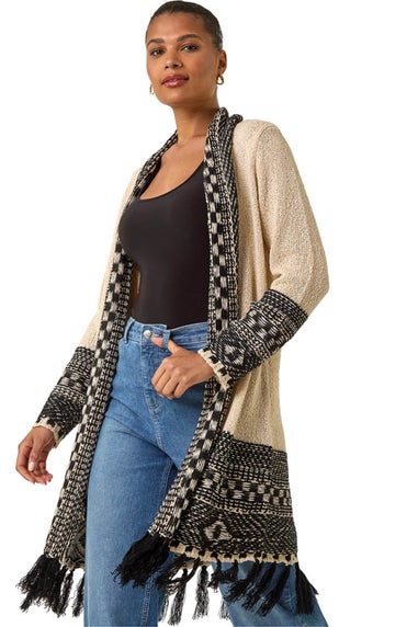 Roman Ivory Nordic Pattern Fringe Detail Cardigan