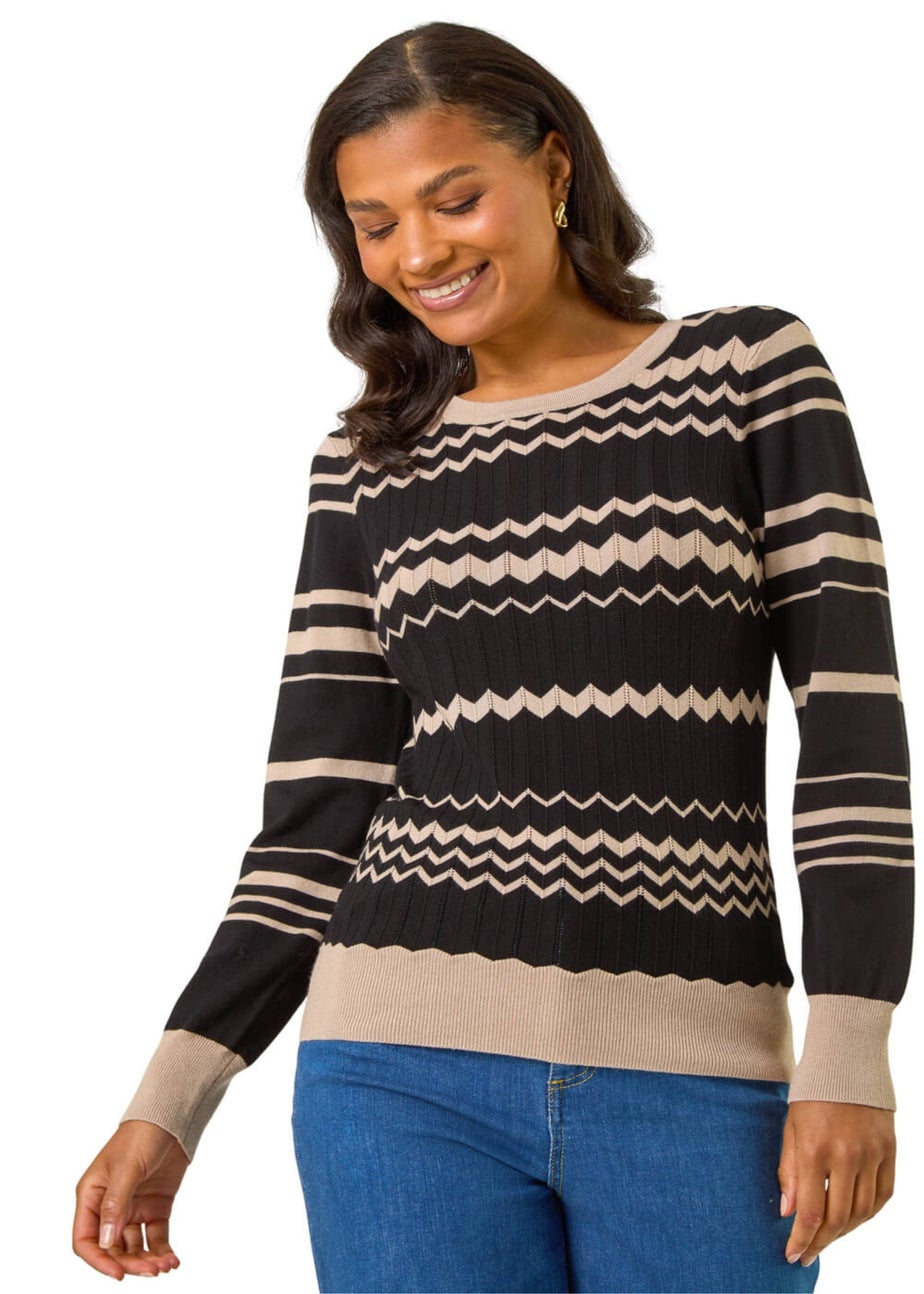 Roman Black Contrast Zig Zag Knitted Jumper