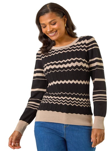 Roman Black Contrast Zig Zag Knitted Jumper