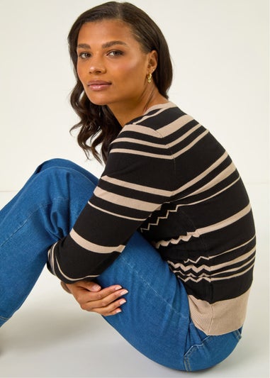 Roman Black Contrast Zig Zag Knitted Jumper