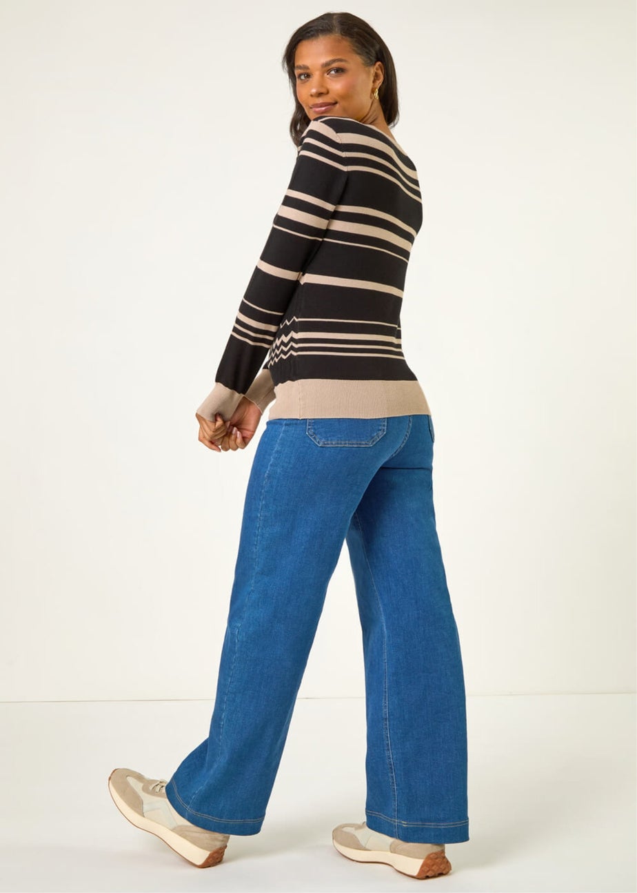 Roman Black Contrast Zig Zag Knitted Jumper