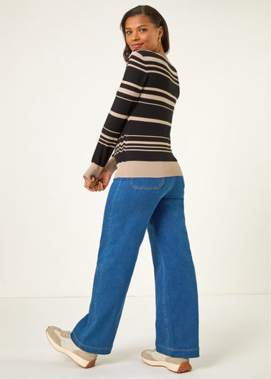 Roman Black Contrast Zig Zag Knitted Jumper