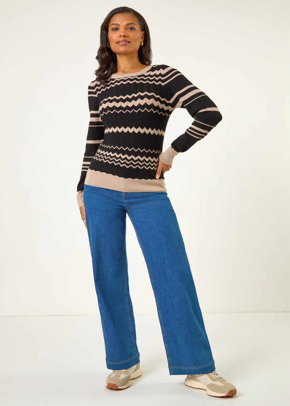 Roman Black Contrast Zig Zag Knitted Jumper