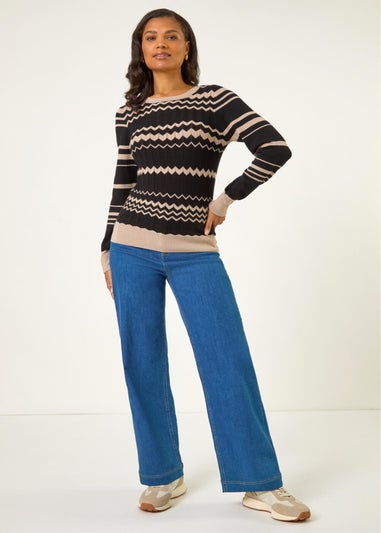 Roman Black Contrast Zig Zag Knitted Jumper