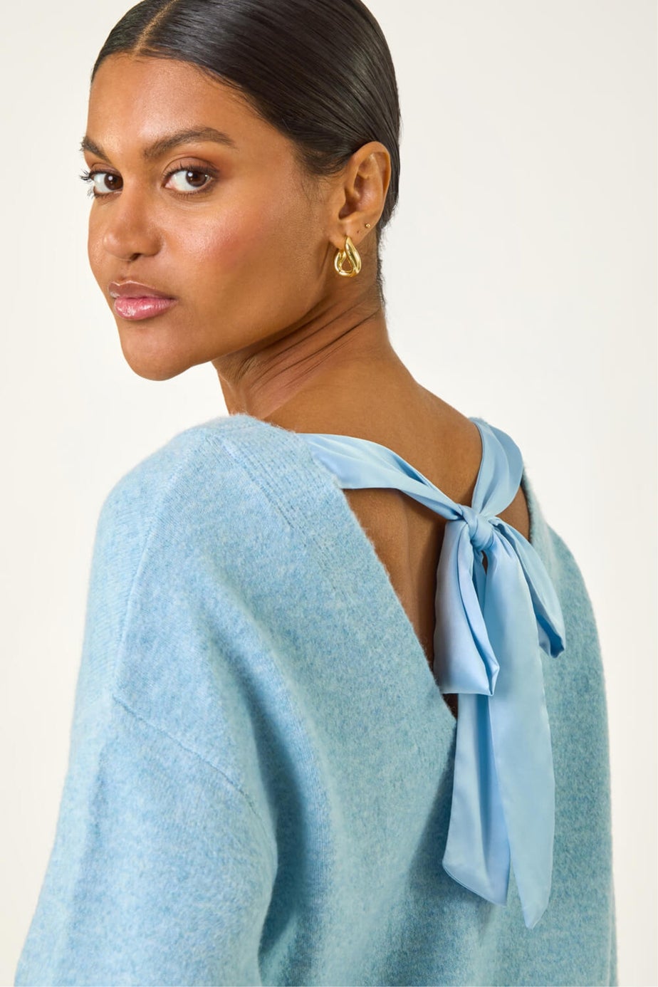 Roman Blue Ribbon Bow Tie Back Jumper