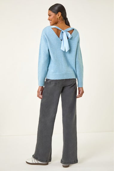 Roman Blue Ribbon Bow Tie Back Jumper