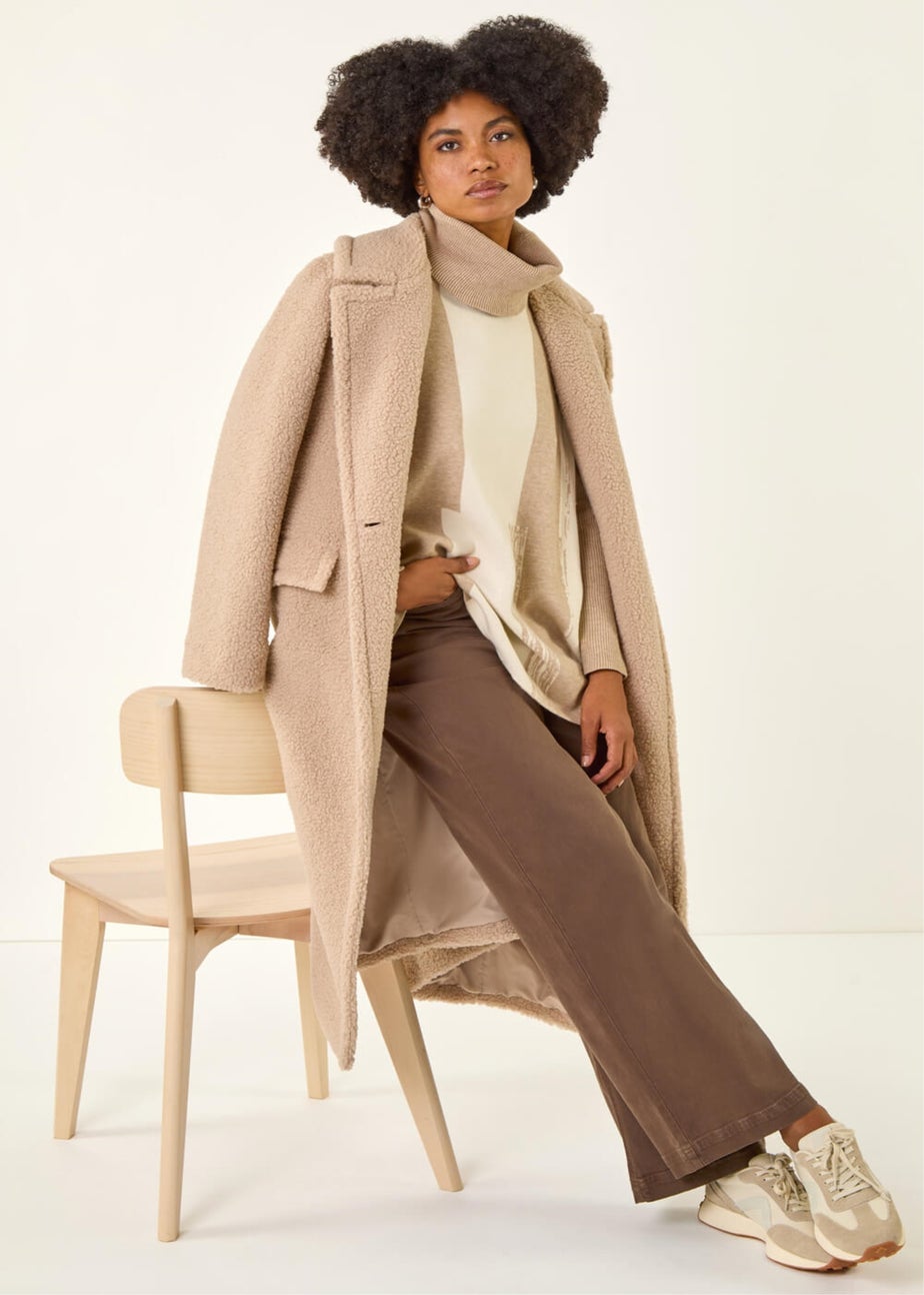 Roman Beige Colour Block Longline Knit Jumper