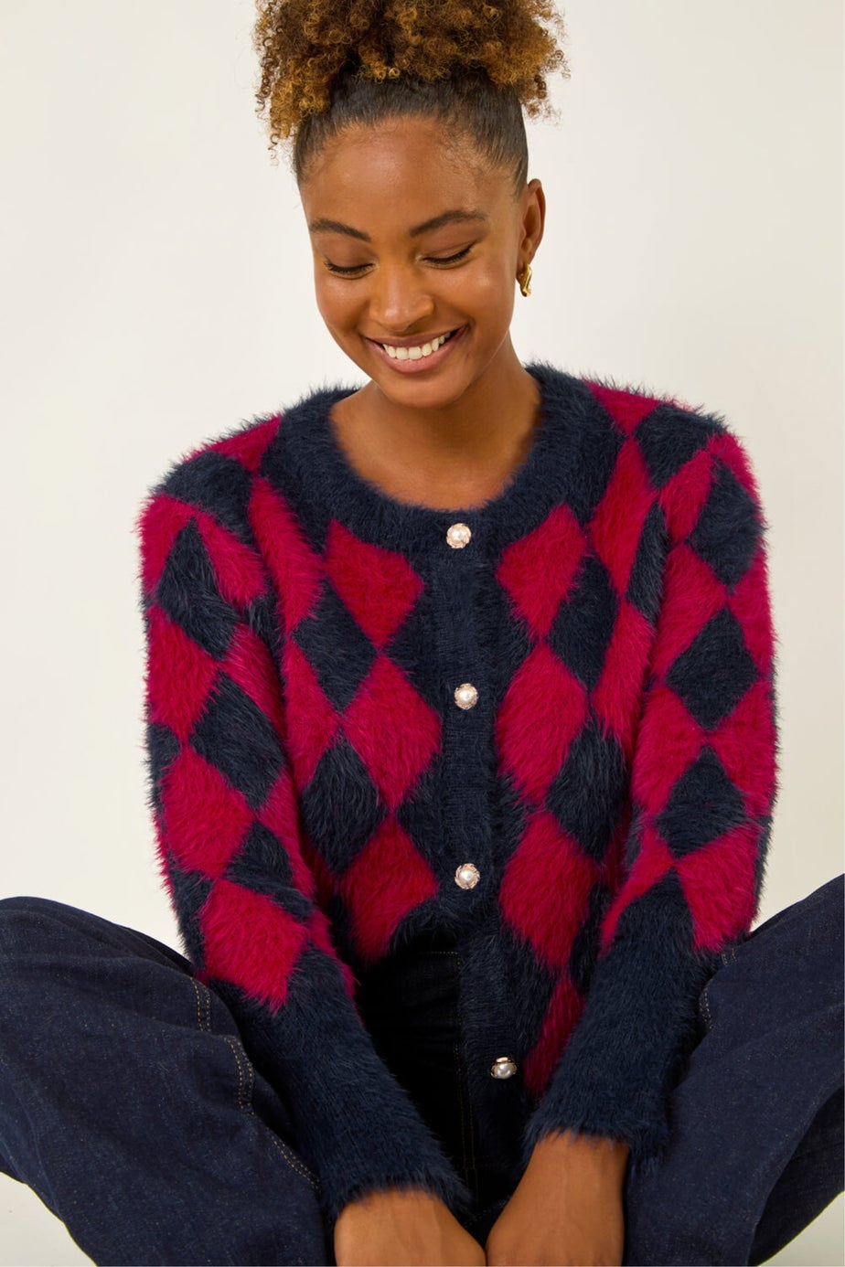 Roman Red Check Buttoned Cardigan
