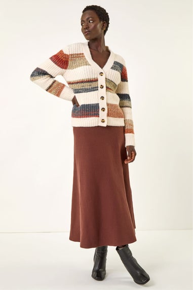 Roman Ivory Stripe Buttoned Knit Cardigan